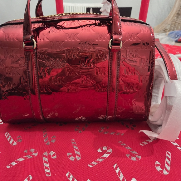 Michael Kors Cherry Red Metallic  Leather Satchel BRAND NEW - Picture 9 of 9